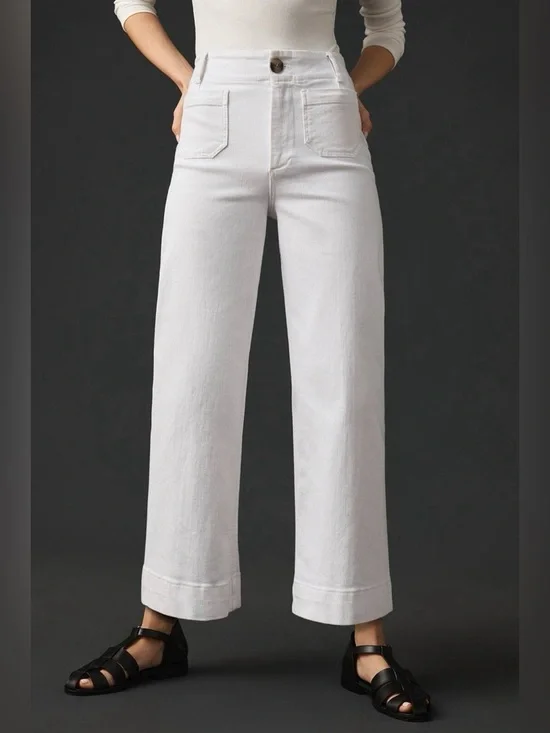 The Colette Crop Wide-Leg Jeans by Maeve White Size 29 Front Pockets EUC - Picture 4 of 13